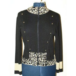RONI RABL Santana knit animal print black zip Sweater sz S